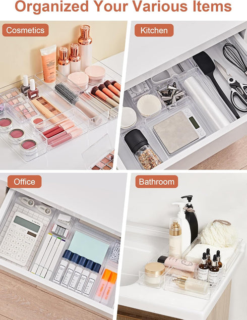 SMARTAKE 30-Piece Drawer Organizer with Non-Slip Silicone Pads for Makeup, Jewelry, Utensils (Clear)
