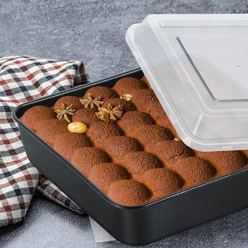 E-far 9x9 Inch Square Baking Pan Set with Lid, Nonstick Metal Bakeware for Lasagna & Brownies, 4 Pieces