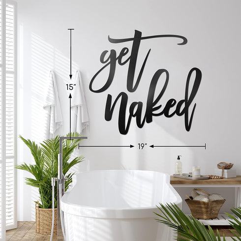 Vivegate Get Naked Sign – 15” X 19” Bathroom Wall Decor Bath Word Art Decals Black Metal Letters