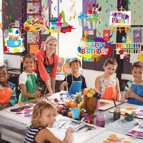 46 Pieces Art Painting Party Decoration, Hanging Swirls Ceiling Decor for Kids Birthday Graffiti Party Supplies