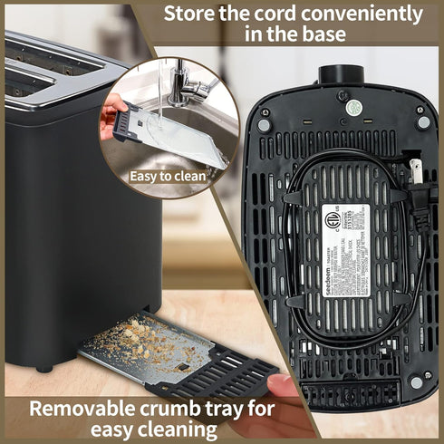 SEEDEEM 2 Slice Toaster with LCD Display - 7 Shade Settings, Extra Wide Slots, Removable Crumb Tray, Carbon Black