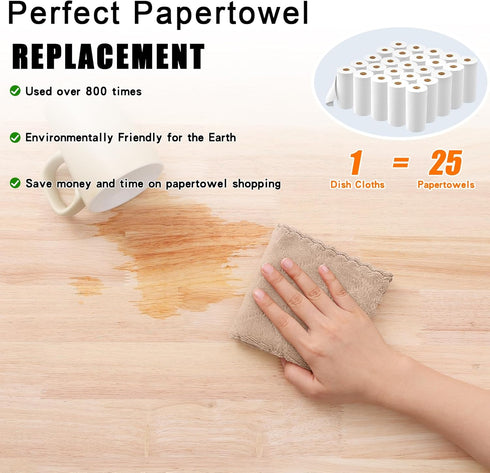 12 Pack (10 10 Inches, Homaxy Kitchen Dish Cloths x Tan), Super Soft and Absorbent Coral Velvet Dish Towels, Nonstick