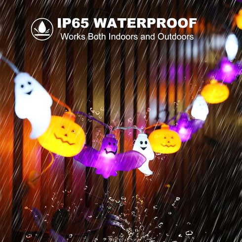 UZKEW 16.4FT 30 8 Halloween String Lights, LED Pumpkin Bat Ghost Battery Operated Orange and Purple Lights Strobe