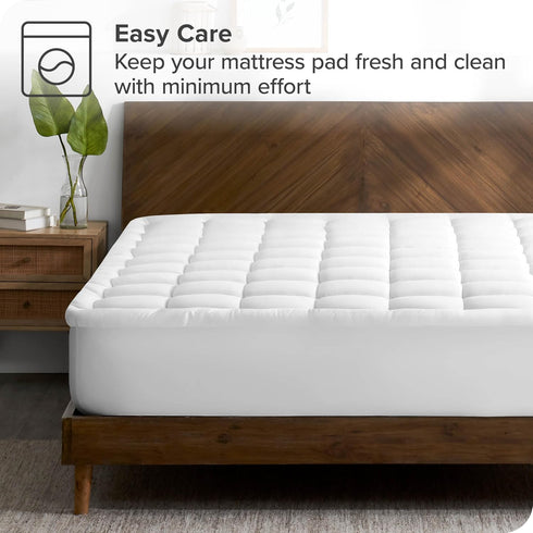 Bare Home Queen Mattress Topper, Cotton Top Fitted Mattress Cover, Cooling Breathable Air Flow, Soft Noiseless Mattress