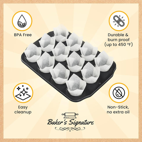 Tulip Cupcake Liners, 150pcs Muffin Liners for Baking by Baker’s Signature, Sturdy Greaseproof Parchment Cups