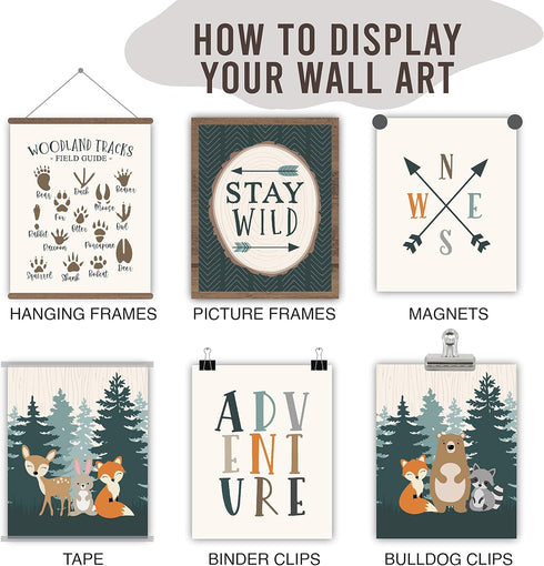 6 Hadley Designs Adventure Nursery Wall Decor - Reversible Unframed Baby Boy Nursery Decor, Mountain Decors for Boys