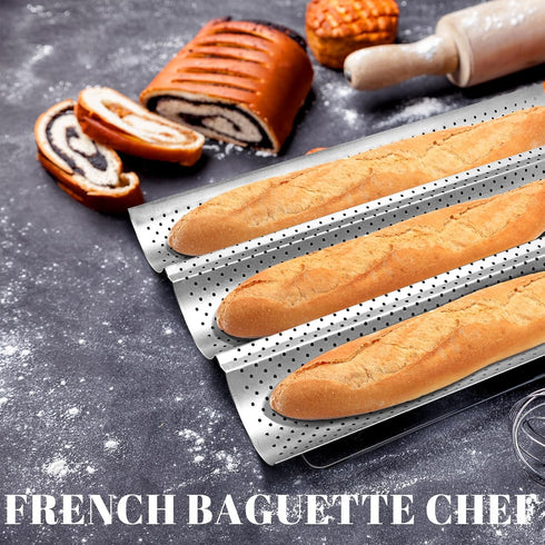 GGC 3-Loaf Baguette Bread Pan, Nonstick Perforated Grade Coating for Baking Crispy Baguettes