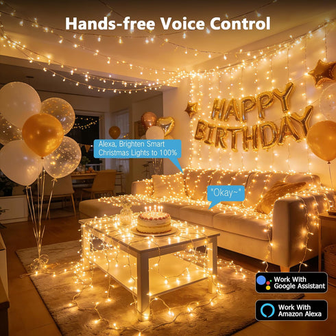 32.8ft 100 Dimmable Brizled Smart String Lights Warm White, LED String Lights Work with Alexa & Google Home, APP Fairy