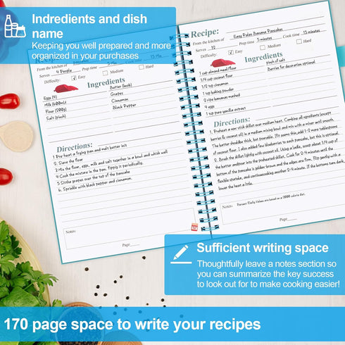 PECULA Recipe Book: Blank Recipe Book to Write In Your Own Recipes, Holds 170 Recipes