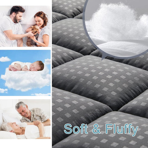 HYLEORY California King Mattress Pad, Quilted Fitted Cooling Mattress Protector, Dark Grey