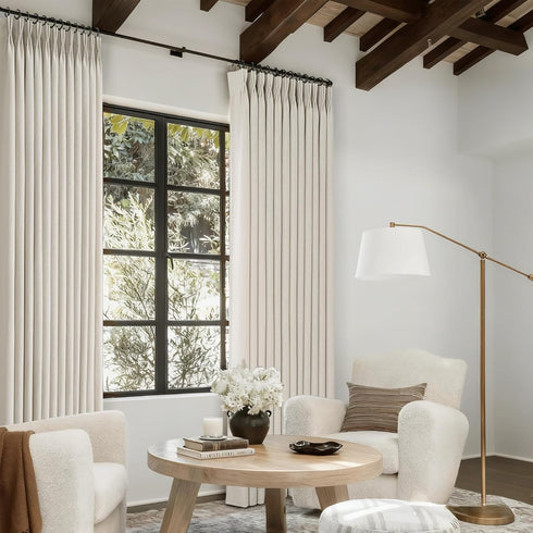 63 Inch 2 Set Pinch 63 Linen Curtains Panel for Living Room Natural Beige Pleat Curtain Memory Trained with Hook