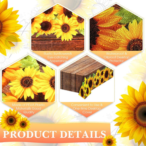 Tegeme 2 Countryside 54 108 Inch Pcs Sunflower Wood Grain Plastic Rustic Tablecloth Vintage Rectangle Table Covers