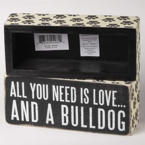 Box Sign, 2.5-Inch by 6-Inch, Bulldog, Primitives by Kathy