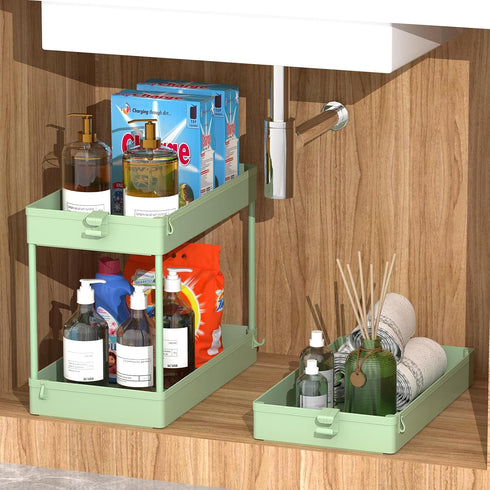 3-Tier SPACEKEEPER Green Rolling Storage Cart, Bathroom & Kitchen Organizer, Modern Plastic Frame, Adjustable Shelves