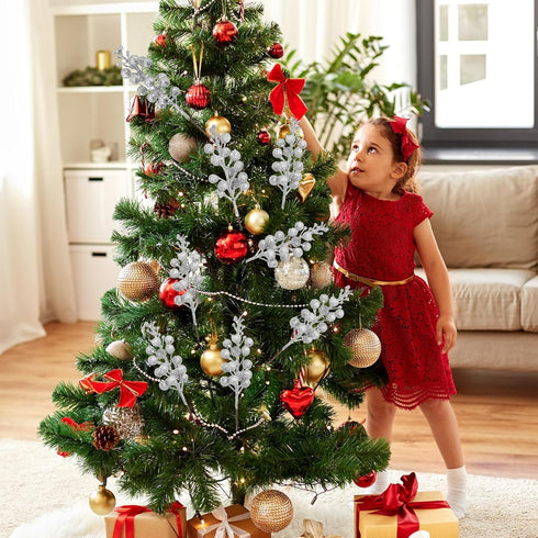 24 Pack 9 Inches 15 (24, 9 Inch) Glitter Artificial Berry Stems, Berries per Stem, Christmas Tree Picks Ornaments, DIY