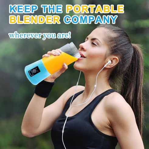 Portable Personal Blender for Shakes and Smoothies, USB Rechargeable Mini Juicer, 380ML Travel Bottles (Blue)
