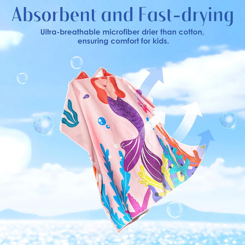 Ythuil Backpack, 30"x 25" 3-10 Mermaid Hooded Towels for Kids, with Kids Beach Towel for Years, Mermaid Gifts