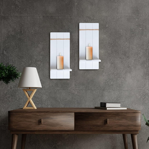 Set 2 HPC Decor Candle Sconces of - Handmade Wall Sconce Candle Holders - White Wood Modern Farmhouse Wall Decorations