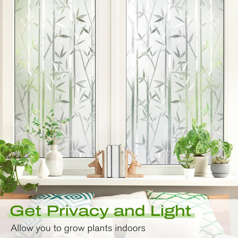 rabbitgoo Window Privacy Film, Frosted Bamboo Pattern, Removable UV Blocking Decorative Cling for Home, 23.6 in X 6.5