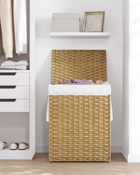 23.8 (90 ULCB51NL SONGMICS Laundry Hamper with Lid, Gallon L) Synthetic Rattan Clothes Laundry Basket with Lid