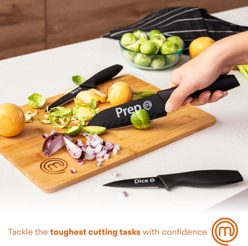 MasterChef Kitchen Knives Set of 3, Small Knife Set for Home Cooking, Extra Sharp Non Stick Blades
