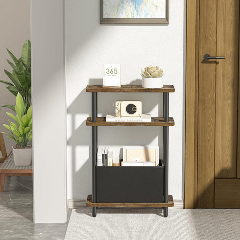 THUMEYE 7" 3 15.7" 23" Narrow Side Table with Fabric Basket, Wide, Tier Skinny End Table with Wood Legs, Slim
