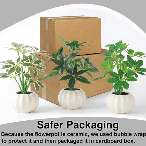 ChopiLine 3 Pack Artificial Plants Stems with Vase, Fake Plants for Home Decor, Coffee Table Centerpieces, Office