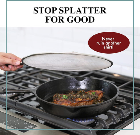 BergKoch Splatter Screen for Frying Pan | 13 Inch Stainless Steel Grease Splatter Guard for Cooking