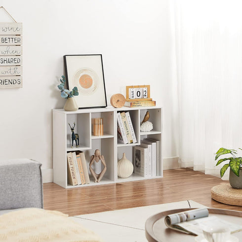 VECELO 3-Cube Small Bookshelf, Modern Bookcases with Shelves, Vertical or Horizontal Cubby Storage Organizer, Pearl