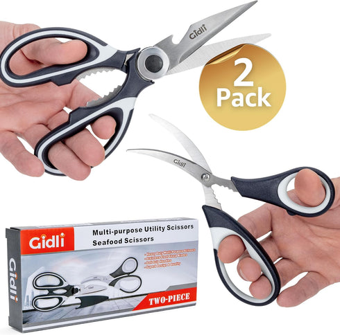 Kitchen Shears by Gidli - Heavy Duty Utility Stainless Steel Scissors with Bonus Seafood Scissors & Warranty