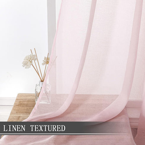 Tollpiz Sheer Curtains Set of 2 Panels | 54 x 63 inches Pink Linen Textured Light Filtering Voile Curtains for Living