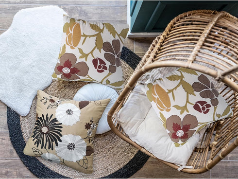 Aitliving 18X18 1PC County Throw Couch Pillow Cover Retro Floral Traditional Appliqud Accent Cotton Slub Satin