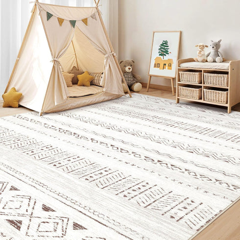 5x7 cotiled Area Rug Living Room: Washable Boho Rugs with Non Slip Backing Large Soft Indoor Stain Resistant Carpet