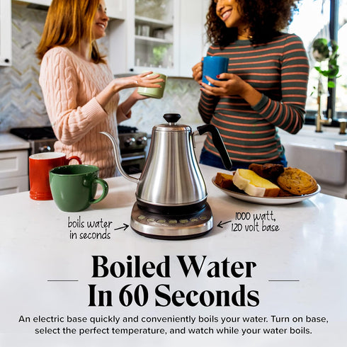Gooseneck Electric Kettle with Temperature Control & Presets, 1L Stainless Steel Tea & Pour Over Coffee Kettle