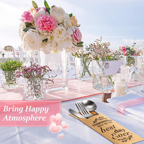 Gueevin 100 Pcs Tomorrow Will Be The Best Day Ever Wedding Paper Silverware Bags, Rustic Cutlery Pouch