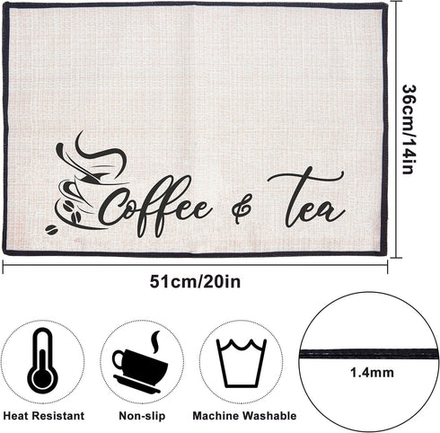 CRASPIRE Coffee Bar Mat 2pcs Coffee Maker Mat for Coffee Machine, 20”X 14” Burlap Placemat with Fabric Backing Coffee Mat Coffee Bar Accessories for Kitchen Countertops Coffee Corner-Coffee and Tea by CRASPIRE
