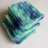 LarisaKnits set 3, Cotton colorful dishcloth reusable of Knitted absorbent bright mini towels Dark blue-light green