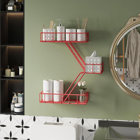 3 Fire Escape Shelf - Tier Metal Red Fire Escape Wall Shelves with Baskets, New York Action Figurine Display Shelf