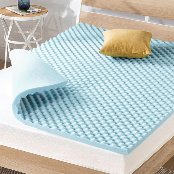 Best Price Mattress 1.5 Inch Egg Crate Memory Foam, Cooling Gel Infusion, Queen Mattress Topper, Blue