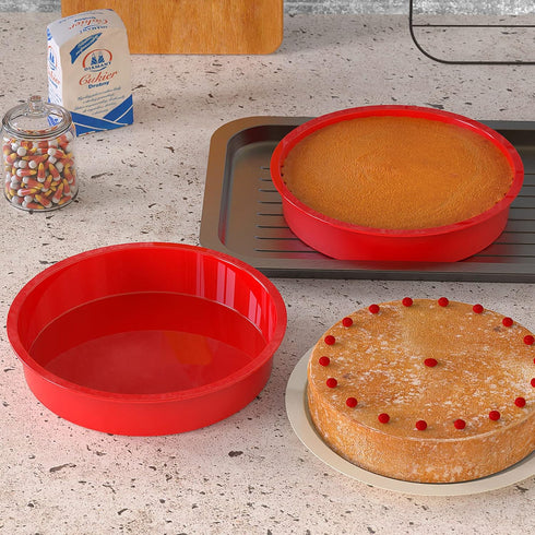 SILIVO 9.5 inch Round Nonstick Silicone Cake Molds - 2 Pack for Layer, Cheese & Chocolate Cakes