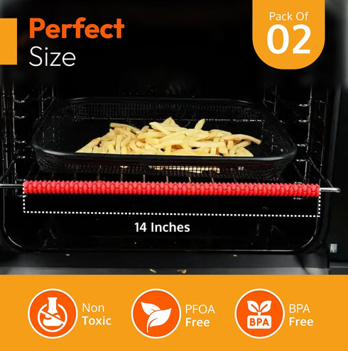 Silicone Oven Rack Shields, Heat Resistant Rack Protector, 14 Inches Long, Red