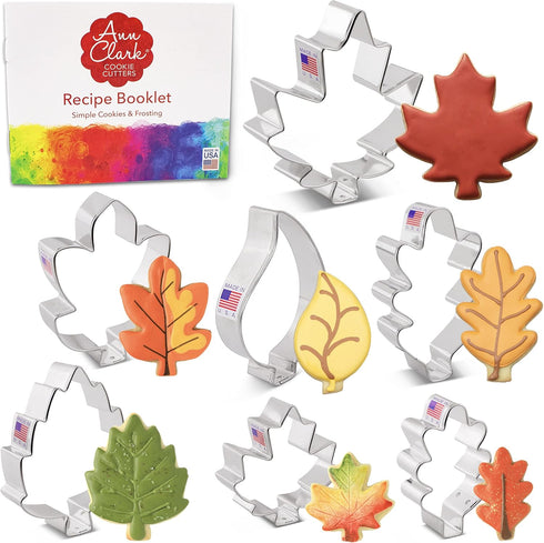 Ann Clark Cookie Cutters Fall Leaves - 7-Pc. Set Made in the USA, Oak, Teardrop, and Maple Leaf Shapes