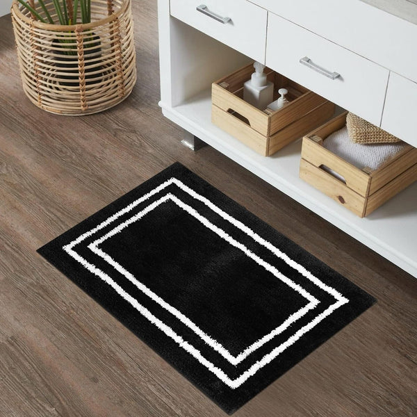 Uphome Black Bathroom Rugs, Shaggy Soft Microfiber Bath Mat, Non Slip Machine Washable, 18x26 inch