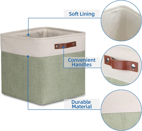 Temary Cube Storage Baskets for Shelves, 4-Pack Fabric Storage Basket for Organizing Clothes, 13 Inch, White & Green