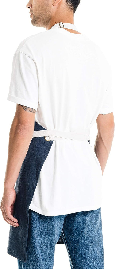 Caldo Linen Kitchen Apron for Cooking- Mens and Womens Linen Bib Apron for Professional Chef, Server, or Barista