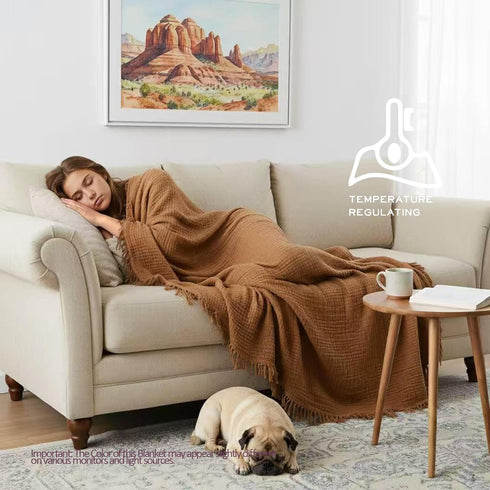 KyraHome 60"x80" 100% Summer Muslin Blankets for Adults, Large Cotton Throw Blanket, Plant Dyed Lightweight Breathable