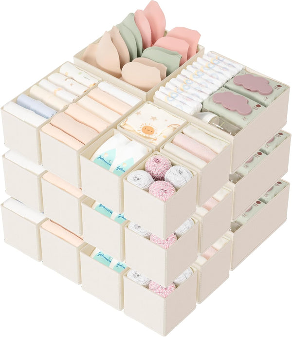 Criusia Drawer Organizer 18-Piece Set, Dresser Organizer for Baby Clothes, Foldable Closet