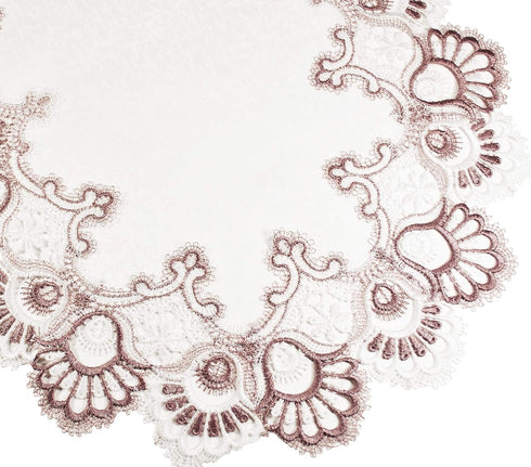 White Mauve Rose Jacquard Peacock Tail Lace Table Runner, Dresser Scarf, Coffee Table Runner, Pink Light Purple