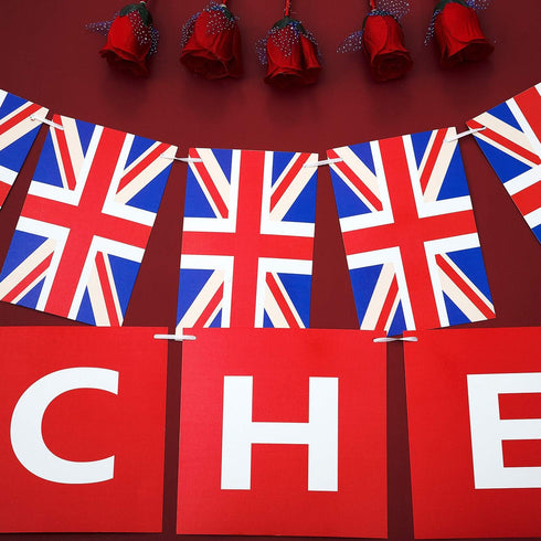 2 Pieces British Party Garland, Cheers British Banner Garland, UK Flag Pennant Banner for Hanging Decoration
