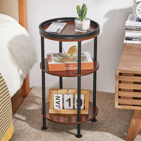 Small Round Side Table for Small Spaces - 3-Tier Modern Accent Table, Slim End Table for Living Room, Bedroom (Cherry)